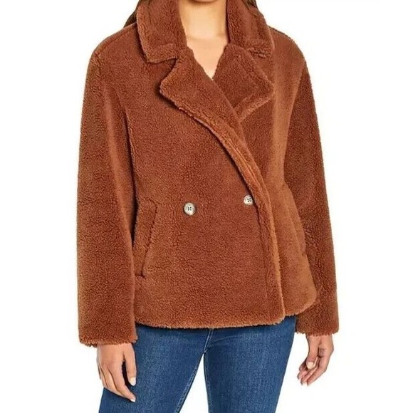 GAP Ladies Sherpa Jacket Brown X Large XL Button Closure Pockets Lined - Picture 1 of 14